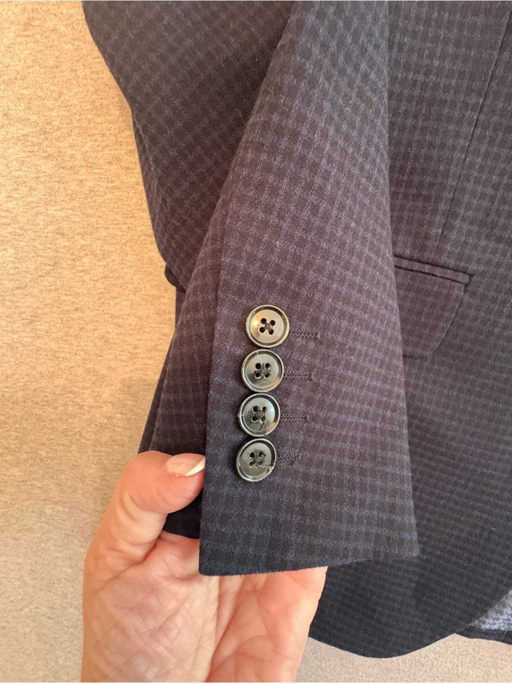 Men’s Bar III 40R Slim Fit Navy Micro Check 2-Button Sport Coat Blazer Lined